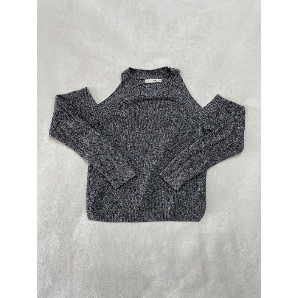 Rag & Bone JEAN Women Gray Cold Shoulder Knit Cotton Sweater Size L
